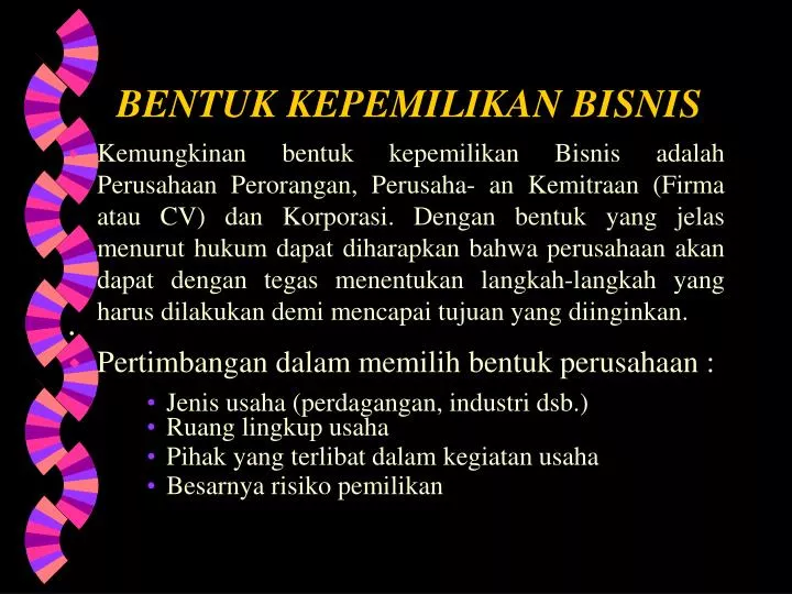 bentuk kepemilikan bisnis