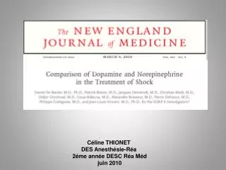 The new england journal of medicine march 4, 2010 vol. 362 no. 9 Comparison of Dopamine and Norepinephrine in the Treat