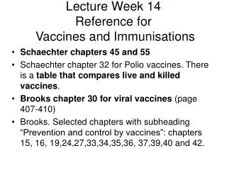 Lecture Week 14 Reference for Vaccines and Immunisations
