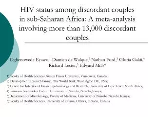 HIV status among discordant couples in sub-Saharan Africa: A meta-analysis involving more than 13,000 discordant couples