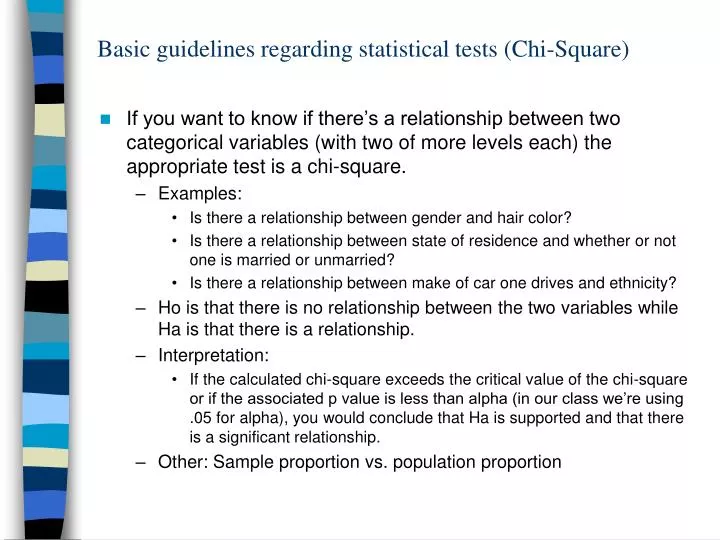 basic guidelines regarding statistical tests chi square