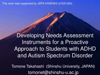 Developing Needs Assessment Instruments for a Proactive Approach to Students with ADHD and Autism Spectrum Disorder