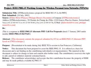 Project: IEEE P802.15 Working Group for Wireless Personal Area Networks (WPANs) Submission Title: [STMicroelectronics p