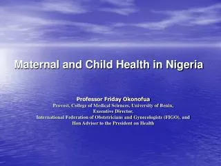 Maternal and Child Health in Nigeria