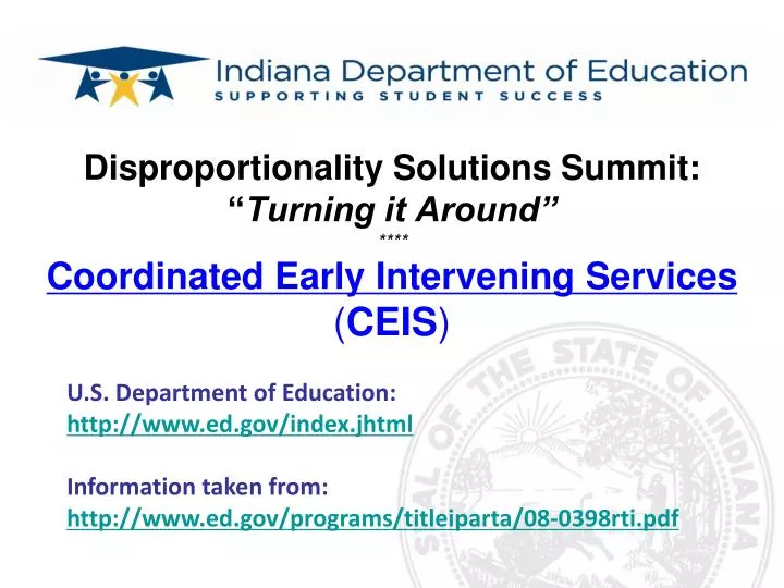 disproportionality solutions summit turning it around coordinated early intervening services ceis