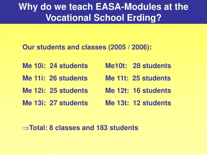 why do we teach easa modules at the vocational school erding