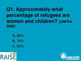 Q1. Approximately what percentage of refugees are women and children? (UNFPA, 2000)