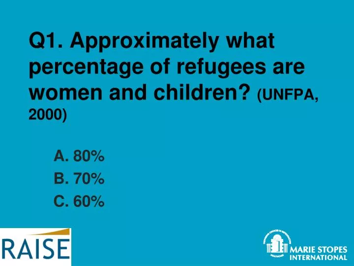 q1 approximately what percentage of refugees are women and children unfpa 2000