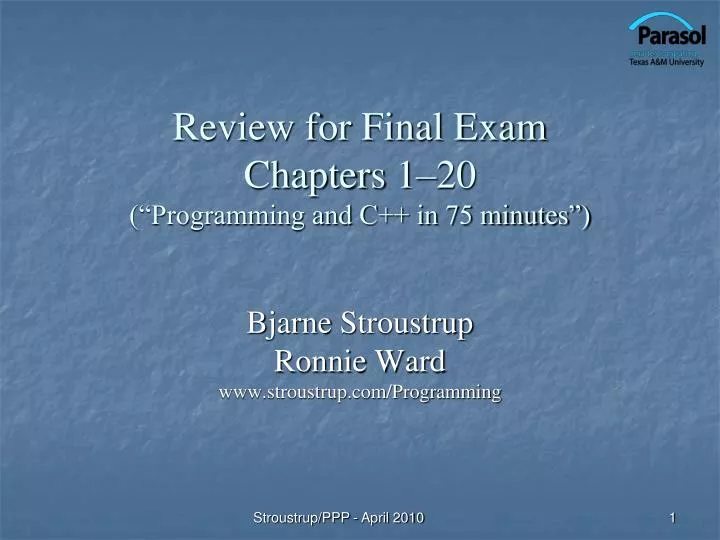 review for final exam chapters 1 20 programming and c in 75 minutes