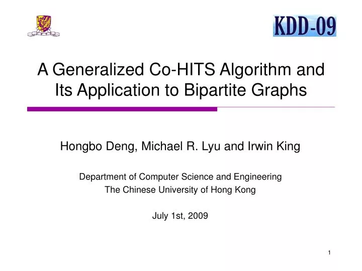 a generalized co hits algorithm and its application to bipartite graphs