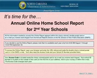 Annual Online Home School Report for 2 nd Year Schools