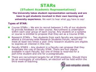 STARs (STudent Academic Representatives)
