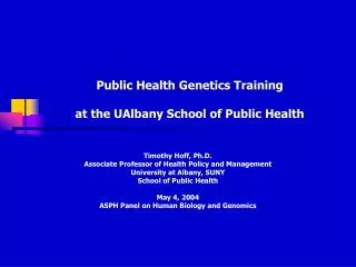 Public Health Genetics Training at the UAlbany School of Public Health