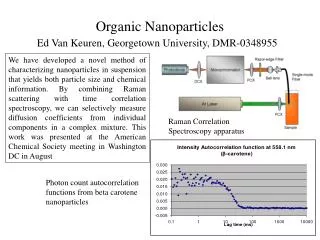 Organic Nanoparticles Ed Van Keuren, Georgetown University, DMR-0348955  