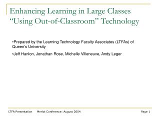 Enhancing Learning in Large Classes “Using Out-of-Classroom” Technology