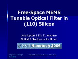 Free-Space MEMS Tunable Optical Filter in (110) Silicon