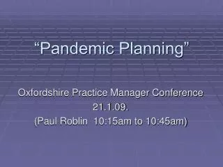 “Pandemic Planning”