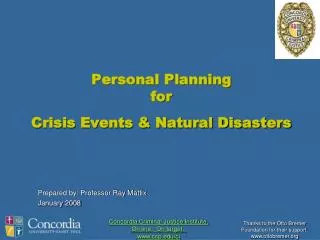 Personal Planning for Crisis Events &amp; Natural Disasters