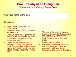How To Babysit an Orangutan Interactive Vocabulary PowerPoint