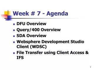 Week # 7 - Agenda