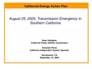August 25, 2005, Transmission Emergency In Southern California