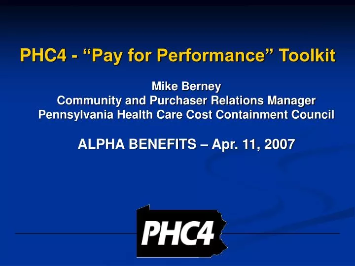 phc4 pay for performance toolkit