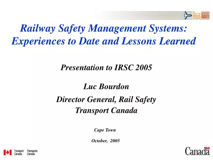 railway safety management systems experiences to date and lessons learned