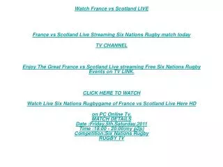 3D Tv:Kick Off France vs Scotland Live STREAM RUGBY Tv Link|