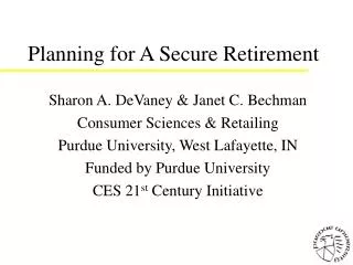 Planning for A Secure Retirement