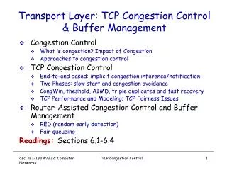 Transport Layer: TCP Congestion Control &amp; Buffer Management