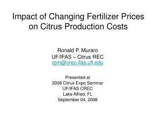 Impact of Changing Fertilizer Prices on Citrus Production Costs
