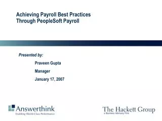 Achieving Payroll Best Practices Through PeopleSoft Payroll