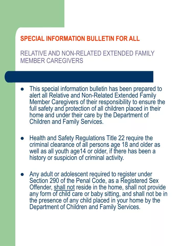 special information bulletin for all relative and non related extended family member caregivers