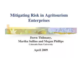 Mitigating Risk in Agritourism Enterprises
