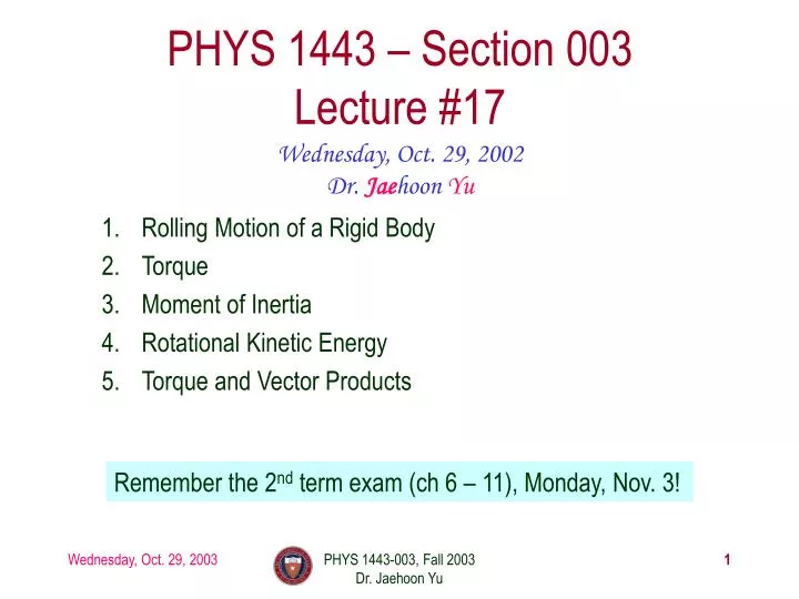 phys 1443 section 003 lecture 17