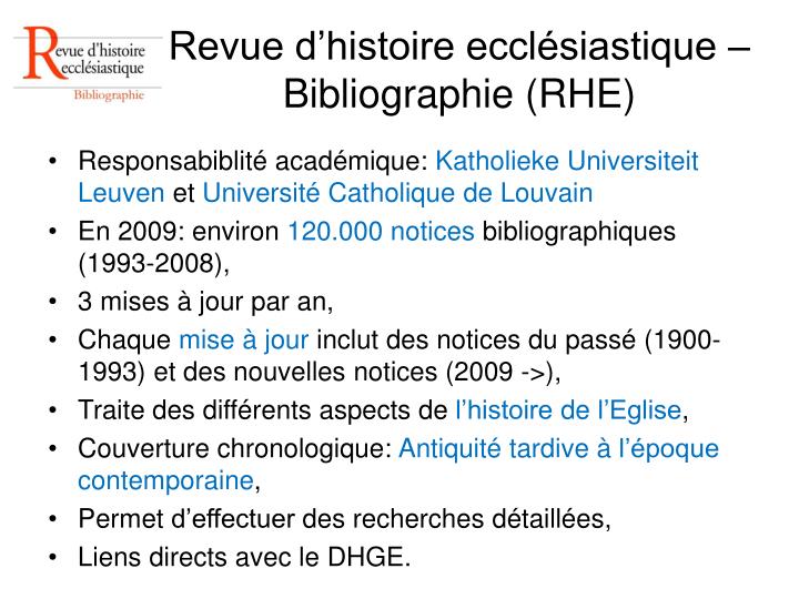 revue d histoire eccl siastique bibliographie rhe