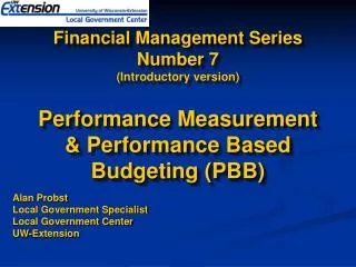 Financial Management Series Number 7 (Introductory version) Performance Measurement &amp; Performance Based Budgeting (P