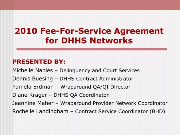 2010 fee for service agreement for dhhs networks