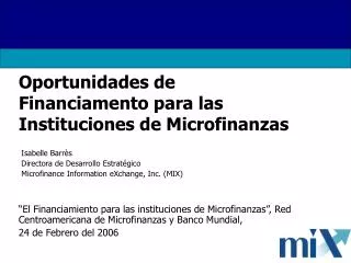 Oportunidades de Financiamento para las Instituciones de Microfinanzas