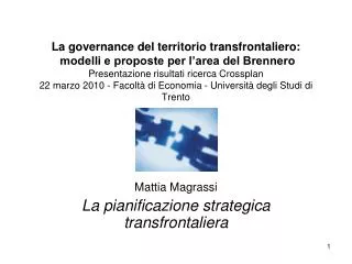 Mattia Magrassi La pianificazione strategica transfrontaliera