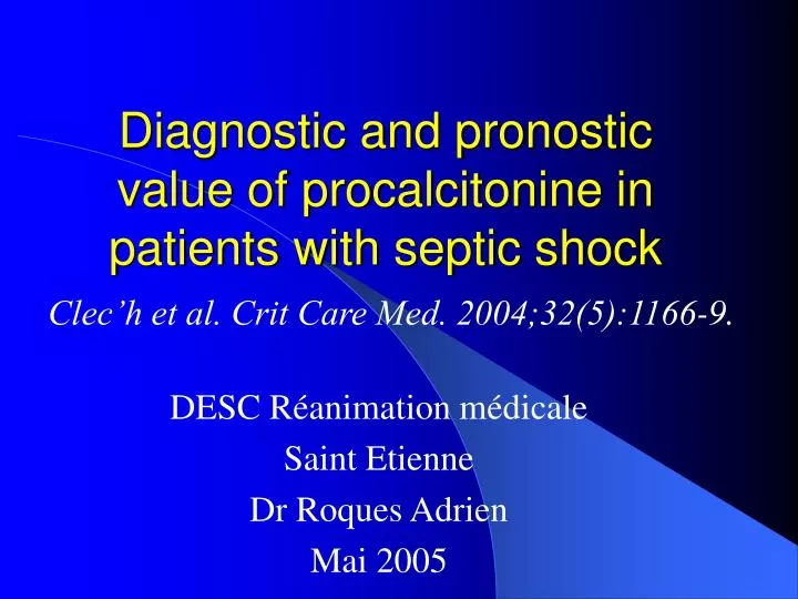 diagnostic and pronostic value of procalcitonine in patients with septic shock