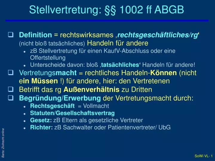 stellvertretung 1002 ff abgb