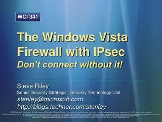 The Windows Vista Firewall with IPsec Don’t connect without it!