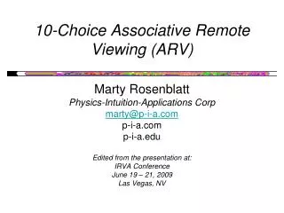 10-Choice Associative Remote Viewing (ARV)