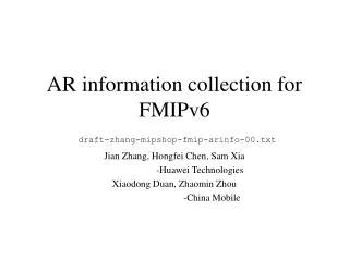 AR information collection for FMIPv6 draft-zhang-mipshop-fmip-arinfo-00.txt
