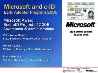 Microsoft Award Best eID Project of 2005 Government &amp; Administrations