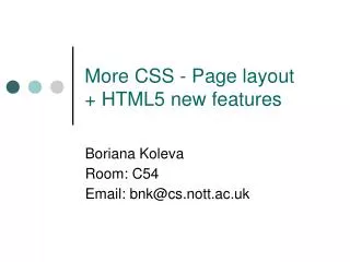 More CSS - Page layout + HTML5 new features