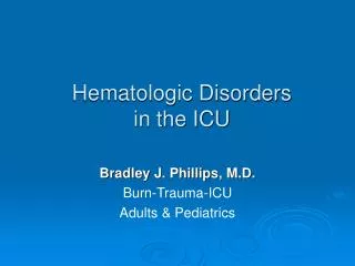 Hematologic Disorders in the ICU