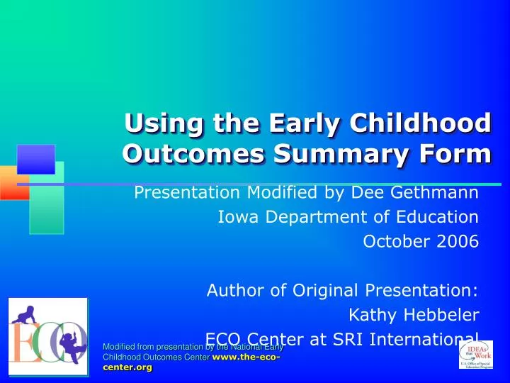 using the early childhood outcomes summary form