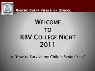 Welcome to RBV College Night 2011